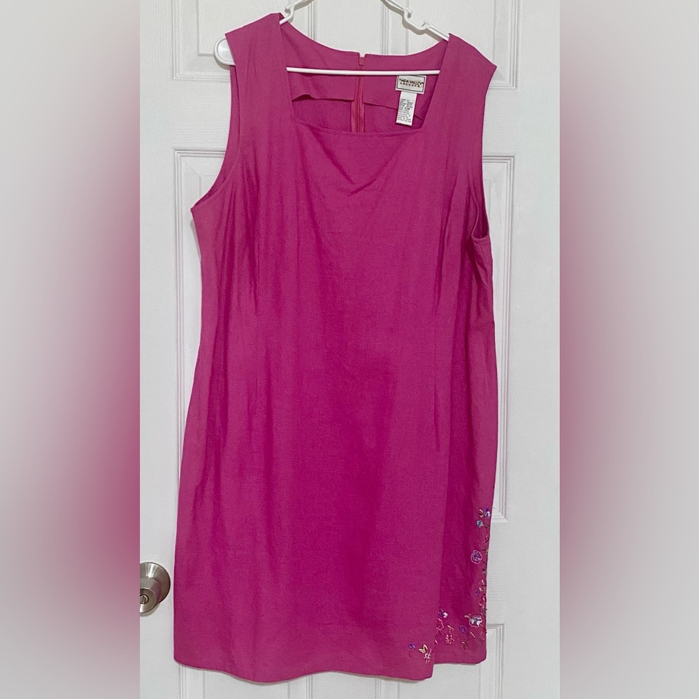 Pink Sleeveless Sheath Dress with Floral Embroidery